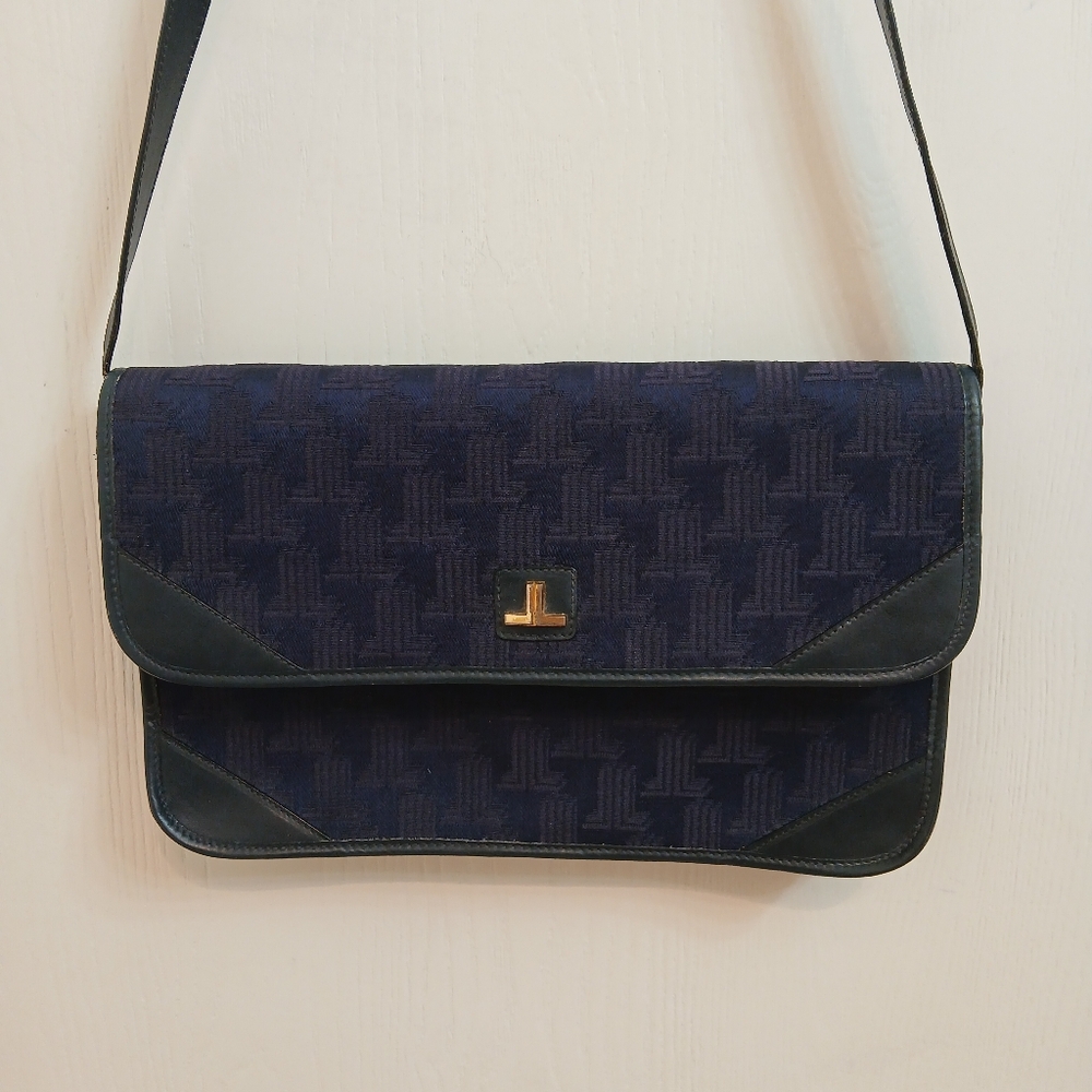 Lanvin Vintage Canvas and Leather Blue Flap Shoulder Bag. - Picture 4 of 9